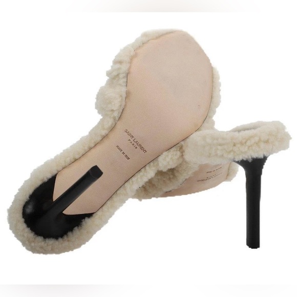 YSL SAINT LAURENT SHEARLING FUR TRIBUTE SANDALS HEELS SLIDES SHOES 39.5 - Picture 7 of 8